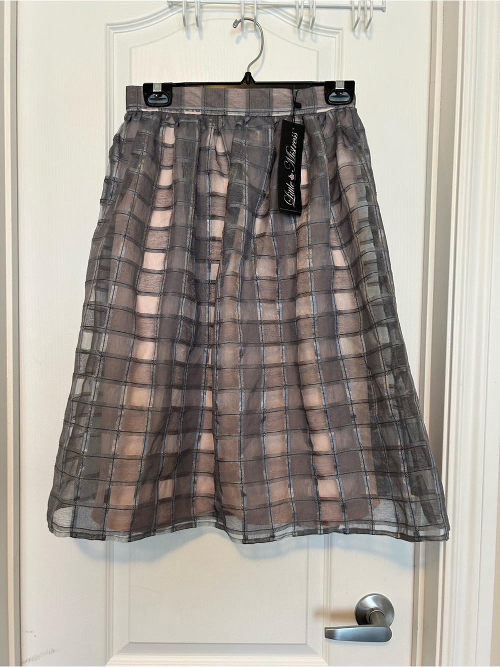 NWT Little Mistress London Gray Organza Plaid Skirt